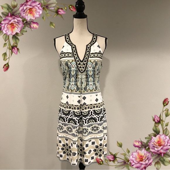 Hale Bob v-neck sleeveless beaded neckline midi dress size M - Picture 1 of 9
